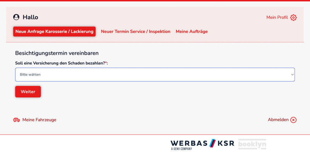Neue Anfrage Step 2 Versicherungsschaden